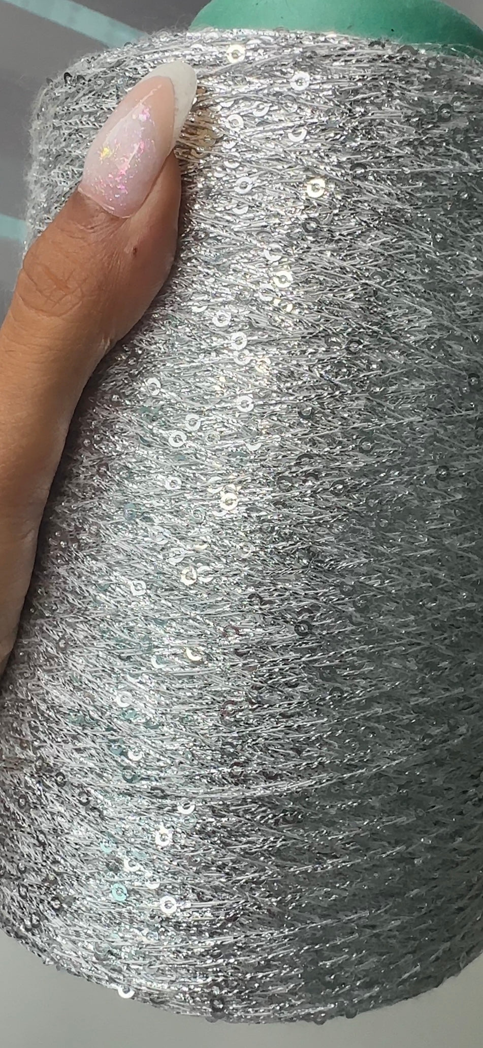 Silver Sequin on Glitter Silver Yarn